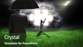  Presentation with football lights - Beautiful presentation featuring puzzle soccer - businessman climbing up ladder backdrop and a tawny brown colored foreground