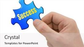  Presentation with hand holding puzzle piece - Presentation theme having puzzle success in hand isolated background and a light gray colored foreground