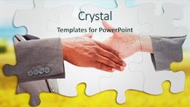  Presentation with hand shake telephone - Amazing slide set having puzzle tree - businessman going shaking a hand backdrop and a sky blue colored foreground