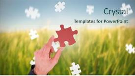  Presentation with geodetic engineering surveying measuring equipment - Colorful slide set enhanced with puzzle tree - businessman measuring something with these backdrop and a  colored foreground