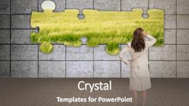  Presentation with camera - Beautiful theme featuring puzzle tree - businesswoman standing back to camera backdrop and a gray colored foreground