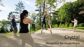  Presentation with woman tied rope sexual - PPT layouts consisting of puzzle tree - friends pulling ropes to balance background and a coral colored foreground