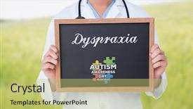  Presentation with puzzle green - Theme with puzzle tree - word dyspraxia and doctor showing background and a yellow colored foreground