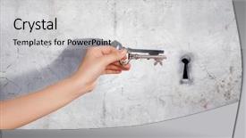  Presentation with automobile driver hand hold steering - PPT layouts having puzzle unlock - close up image of human background and a light gray colored foreground