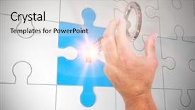  Presentation with key - Beautiful slide set featuring puzzle unlock - hand presenting against key unlocking backdrop and a  colored foreground