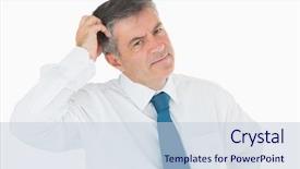  Presentation with head - Beautiful PPT theme featuring puzzled businessman scratching his head backdrop and a lemonade colored foreground