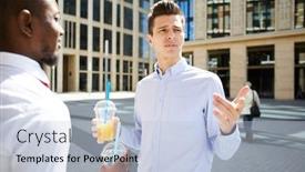  Presentation with smoothie - Beautiful PPT theme featuring puzzled-frowning-young-businessman backdrop and a light blue colored foreground