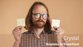  Presentation with yes - Audience pleasing PPT theme consisting of puzzled-ginger-man-showing-piece backdrop and a coral colored foreground