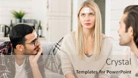  Presentation with name - Amazing PPT layouts having puzzled-girl-with-long-blond backdrop and a soft green colored foreground