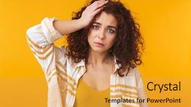  Presentation with curly hair - Amazing theme having grab - image of puzzled woman 20s backdrop and a yellow colored foreground