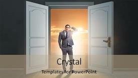  Presentation with door of a small church - Beautiful theme featuring leaders open doors - puzzled businessman in front backdrop and a coral colored foreground