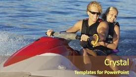  Presentation with young happy couple - Slide deck featuring caucasian couple riding jet ski background and a ocean colored foreground