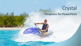  Presentation with ski - Slide deck having man on jet ski having background and a light blue colored foreground