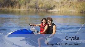  Presentation with jet - Presentation theme consisting of sitting together on jet ski background and a teal colored foreground