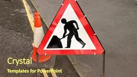  Presentation with ancient british history - Slides enhanced with pylone - british roadworks sign and red background and a tawny brown colored foreground
