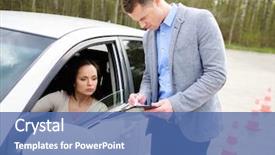  Presentation with examination - PPT theme consisting of pylone - driving instructor and woman student background and a ocean colored foreground