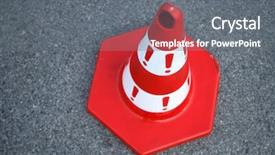  Presentation with caution - Cool new PPT theme with pylone - image of caution cone sign backdrop and a gray colored foreground