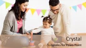  Presentation with happy birthday baby - Colorful presentation design enhanced with pyramid baby toy on birthday backdrop and a coral colored foreground