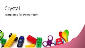  Presentation with kids space - Audience pleasing theme consisting of pyramid balls - kids toys frame on white backdrop and a white colored foreground