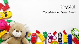  Presentation with kids space - Amazing PPT theme having pyramid balls - kids toys frame on white backdrop and a white colored foreground