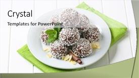  Presentation with coconut leaves for coconut - Beautiful slides featuring pyramid balls - portion of chocolate pralines sprinkled backdrop and a pink colored foreground