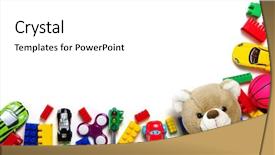  Presentation with children plush toy and dolls - Beautiful slide deck featuring pyramid balls - top view children toys backdrop and a  colored foreground