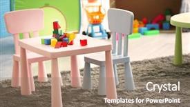  Presentation with kids playing - Cool new presentation theme with interior of colorful playing room for kids backdrop and a coral colored foreground
