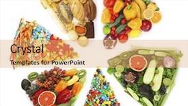  Presentation with food pyramid - Slides with pyramid energy - different food in shape background and a coral colored foreground