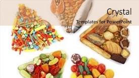  Presentation with food pyramid - PPT theme having pyramid energy - different food in shape background and a coral colored foreground