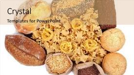  Presentation with pyramid - Presentation design enhanced with pyramid energy - different types of bread pasta background and a  colored foreground