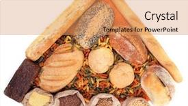  Presentation with triangle - Amazing PPT layouts having pyramid energy - different types of bread pasta backdrop and a coral colored foreground