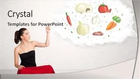  Presentation with siomai food business - Presentation design consisting of pyramid energy - young business woman presenting cloud background and a cream colored foreground