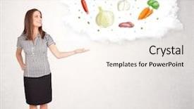  Presentation with nutritional requirements childrens - Slide deck featuring pyramid energy - young girl presenting nutritional cloud background and a sky blue colored foreground