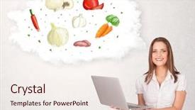  Presentation with nutritional requirements childrens - PPT layouts featuring pyramid energy - young girl presenting nutritional cloud background and a  colored foreground