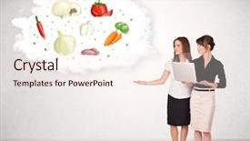  Presentation with nutritional analysis - Colorful presentation design enhanced with pyramid energy - young girl presenting nutritional cloud backdrop and a sky blue colored foreground