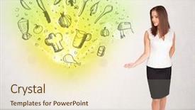  Presentation with nutritional requirements childrens - Presentation design having pyramid energy - young girl presenting nutritional cloud background and a sky blue colored foreground