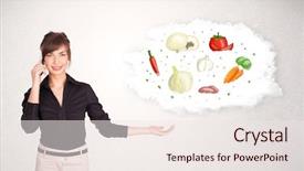  Presentation with nutritional requirements - Amazing slides having pyramid energy - young girl presenting nutritional cloud backdrop and a sky blue colored foreground