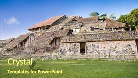  Presentation with mexico city - Presentation theme with pyramid in ancient maya city background and a tawny brown colored foreground