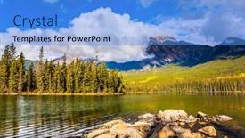  Presentation with cold water - Amazing PPT theme having pyramid-lake-mount-pyramid backdrop and a light blue colored foreground