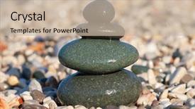  Presentation with pyramid - PPT layouts with pyramid made with wet pebble stones on the sea beach background and a soft green colored foreground