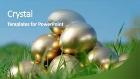  Presentation with bird eggs - Presentation having pyramid of golden eggs background and a light blue colored foreground