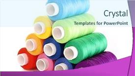  Presentation with coloured - Audience pleasing PPT theme consisting of pyramid of many-coloured bobbins of thread isolated on white backdrop and a cool aqua colored foreground