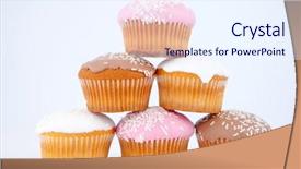  Presentation with muffins - Slide set featuring pyramid of muffins with icing sugar against a blue background background and a sky blue colored foreground