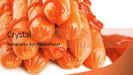  Presentation with ketchup - Beautiful slides featuring pyramid of sausages with ketchup over white background backdrop and a red colored foreground