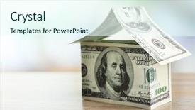  Presentation with pyramid - Beautiful theme featuring pyramid scheme - money house on wooden table backdrop and a cool aqua colored foreground