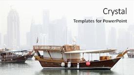  Presentation with fleet - PPT layouts consisting of dhows of qatar's fishing background and a white colored foreground