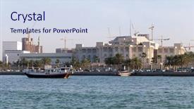 Presentation with construction cranes - Beautiful PPT theme featuring view of qatar's emiri backdrop and a  colored foreground