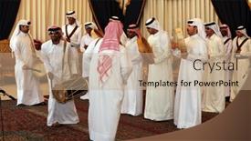  Presentation with folklore - Audience pleasing PPT theme consisting of qatari-folklore-troupe-performing backdrop and a coral colored foreground