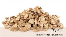  Presentation with chinese medicine - Audience pleasing slide deck consisting of qi - astragalus root herb used backdrop and a coral colored foreground