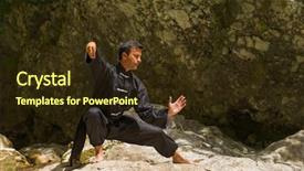  Presentation with tai chi - Presentation design consisting of qi gong - adult man practicing tai chi background and a tawny brown colored foreground